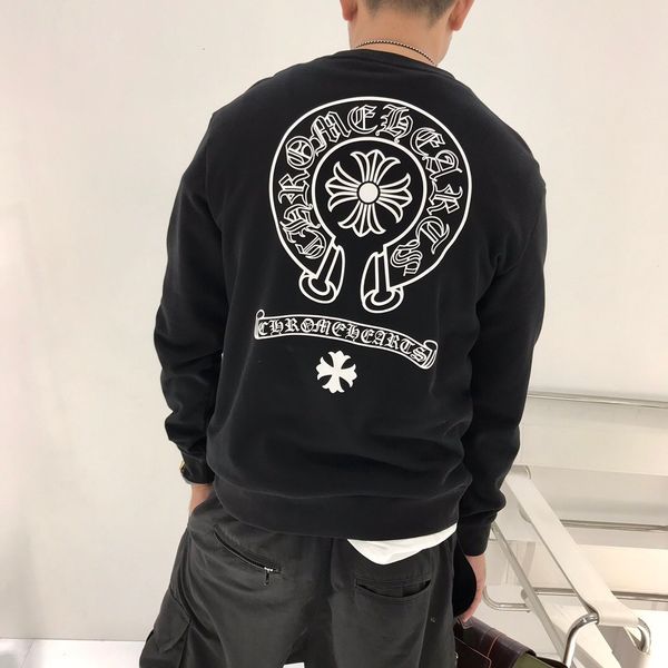 

ch crisin осень зима новая тяжелая промышленность санскритский крест печать мужчин и женщин повседневный универсальный свитер с длинным рука, Black