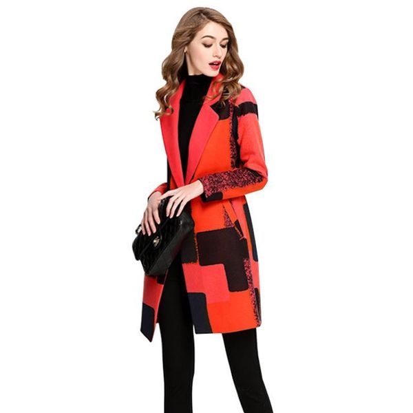 

women's wool & blends double-faced cashmere coat exquisite long slim printed woolen fashionable elegant outerwear, Black