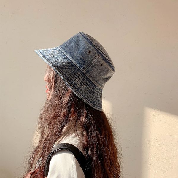 

harajuku washed denim bucket hat for women men panama outdoors hip hop caps vintage fisherman hat street ware hat cap 201009, Blue;gray