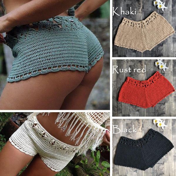 

summer shorts hollow out crochet new women's knitted bikinis hip up bottom shorts cotton casual holiday beach short, White;black