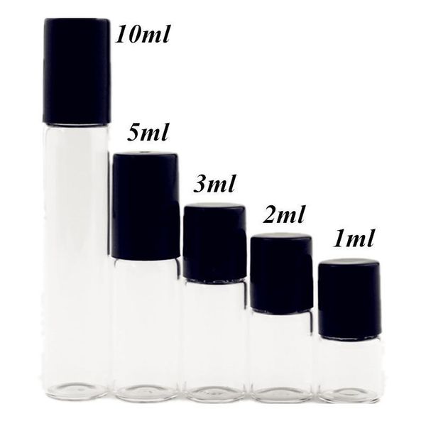 

50pcs/lot 1ml 2ml l 5ml 10ml clear / amber glass roll on bottle with glass/metal ball thin glass roller essential o qylgek