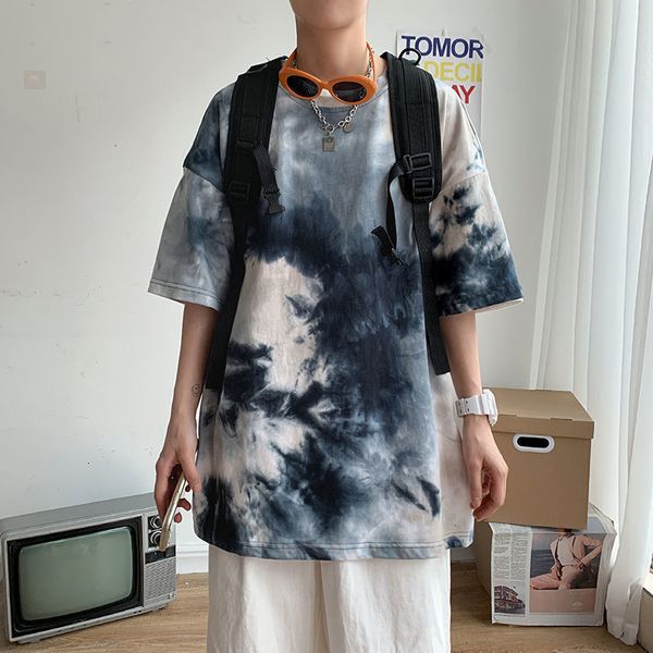 

2021 new mrgoldenbowl summer tie dye t shirts for men korean casual short sleeve t-shirt hip hop streetwear man oversized ptzk, White;black