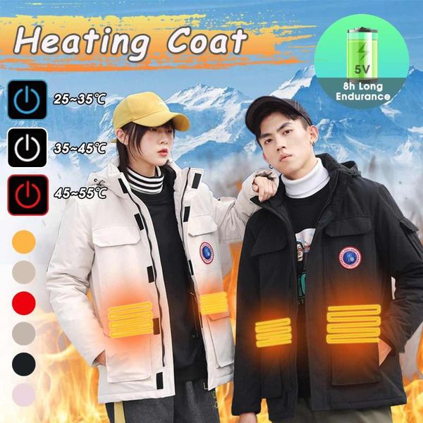 

outdoor jackets&hoodies s-3xl electric heating coat 5v usb battery hooded coats washable winter warm heated jacket, Blue;black