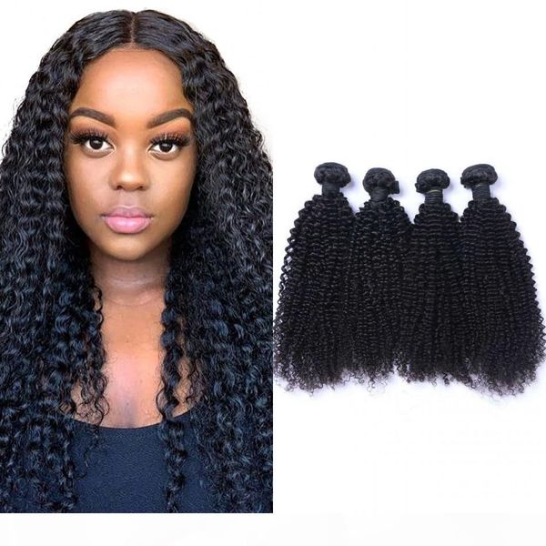 

4 piece kinky curly indian human hair bundles natural color virgin hair weave bundles double weft, Black