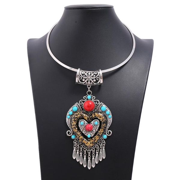 

2020 new design retro necklace for women boho heart pattern pendant statement female necklaces fashion jewelry accessories gift, Silver