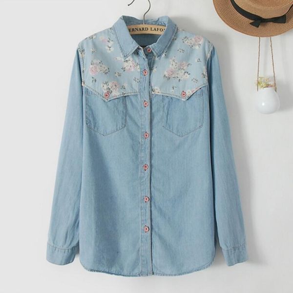 

springtime women of the vintage sen line feminine casual floral fashion denim long sleeve basic shirt beautiful p86 sweaters tla0, White