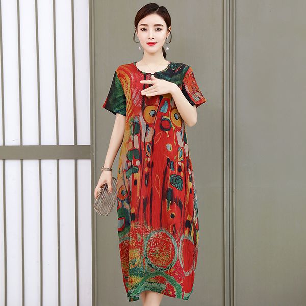 

2021 new new casual o-neck dresses party beach dress vestidos print vintage female short sleeve summer plus size 219e, Black;gray