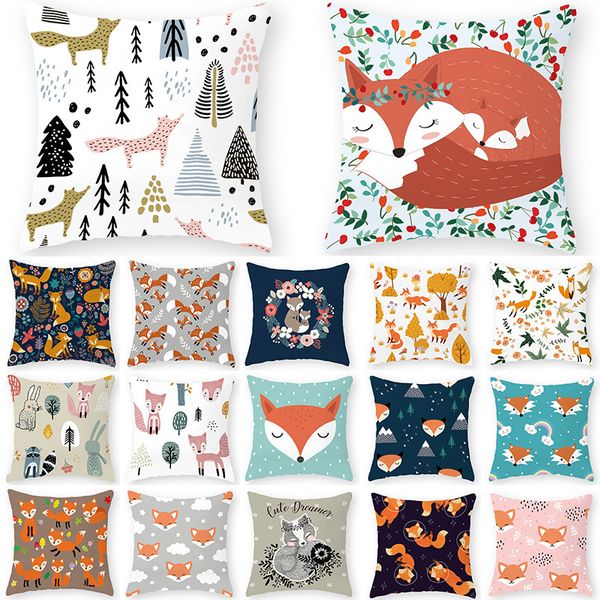 

orange cartoon fox decorative cushion cover pillow pillowcase polyester 45*45 throw pillows home decor pillowcover 40879