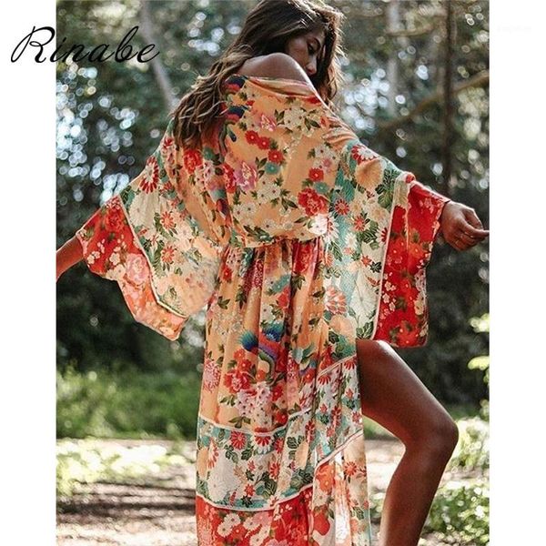 

rinabe floral print cover up bikini pareos swimsuit cover-ups chiffon dress beachwear bathing suit women swimwear summer dress1, White;black