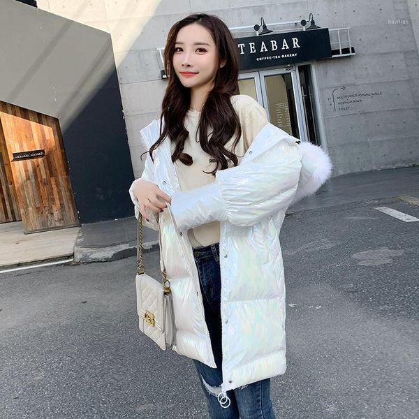 

women's shiny coat zipper with hood thick warm black white oversized jacket 2020new1