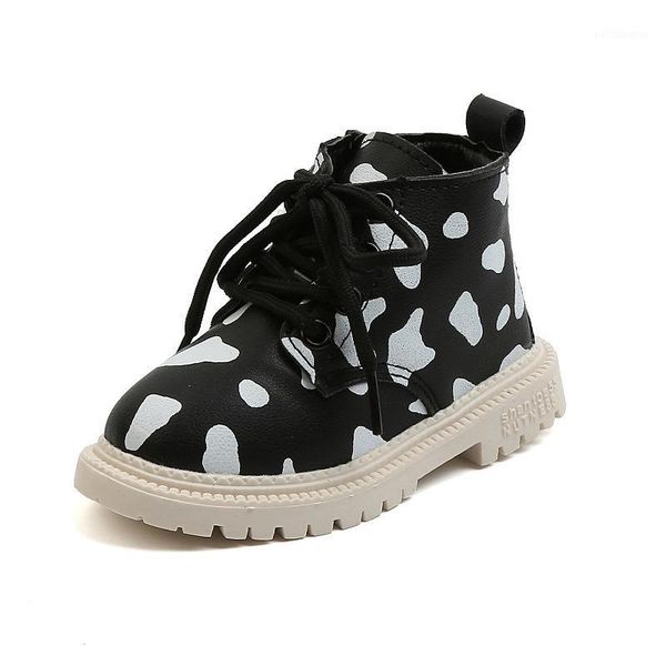 

kids fashion boots 2021 autumn boys speckle pu leather girls non-slip soft sole sneakers ankle zipper botas d091221, Black;grey