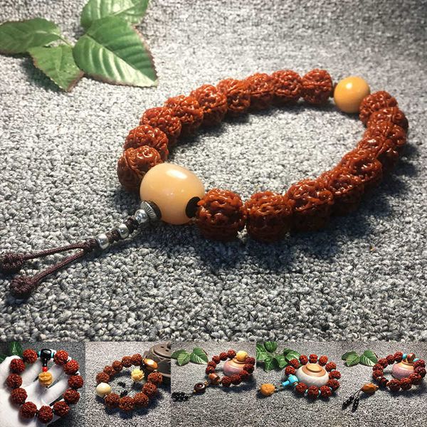 

nepalese vajra bodhi hand string machine brush jade wrapped pulp five pieces of fried meat vajra bodhi buddha beads, Black