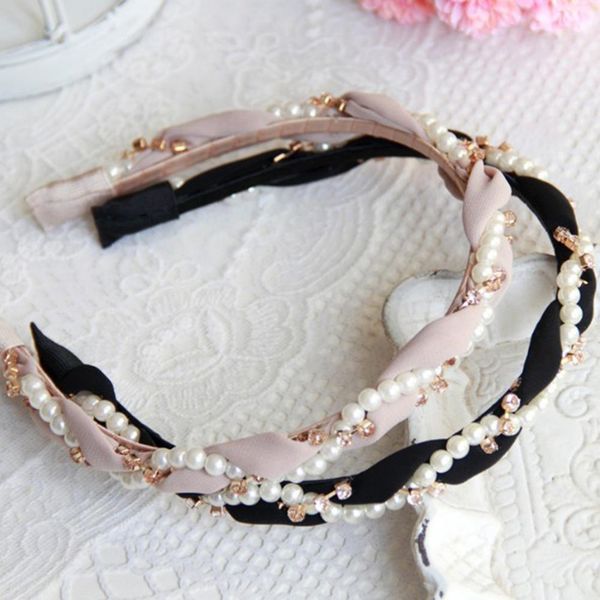 

korean pearls rhinestone chiffon headbands hair hoop women elegant elastic hair bands girls hair accessories black pink headband q bbyvtl