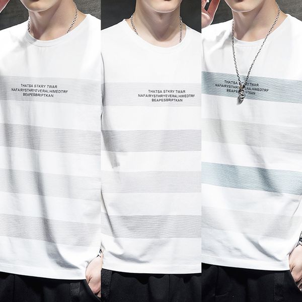 

loose men's 2020 summer new korean t-shirt fashion men's print half sleeve t-shirt ins color stripe short sleeve 9skxa, Blue