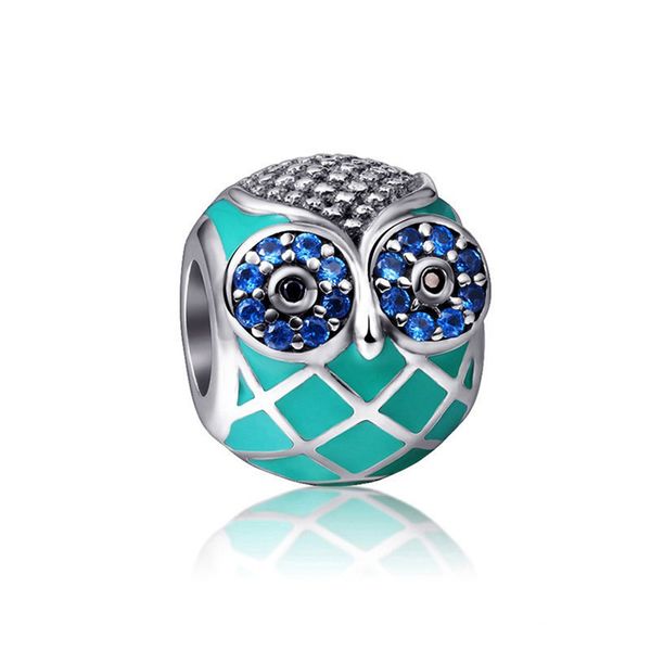 

s925 sterling silver owl with diamond charms beads bracelet accessories diy jewelry pendant loose beads wholesale, Black