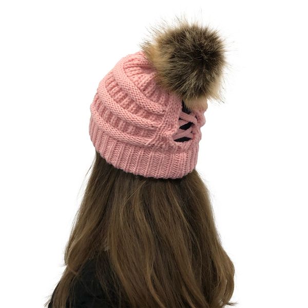 

cny849 hat keeping knitted ball versatile autumn winter fuzzy warm beanie hat removable hats party knitting with pldbt, Blue;gray