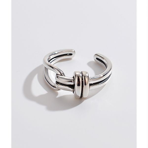 

korean jewelry 925 sterling silver net red ins minimalist line knot ring fashion