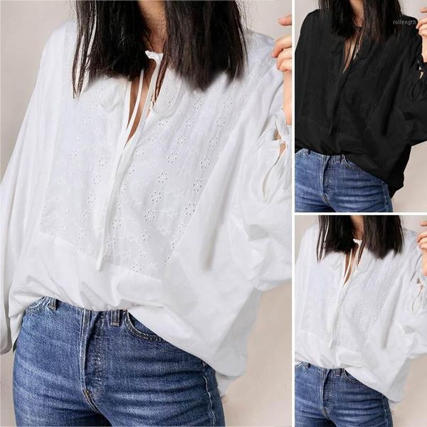 

2020 zanzea summer hollow out elegant lace shirt women o neck puff sleeve cotton spliced blouse female solid blusas robe1, White