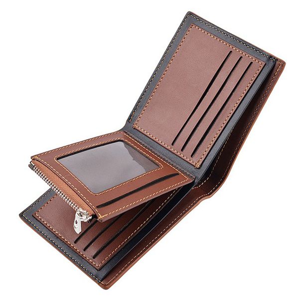 

men's wallet 30% off short pu wallet splicing business zipper change card bag coin, Red;black