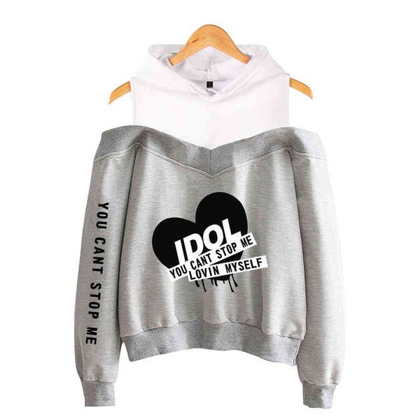 

new fashion kpop bangtan hoodie sweatshirt idol you can't sme love myself women's boys hooded off-shoulder hoodies, Black