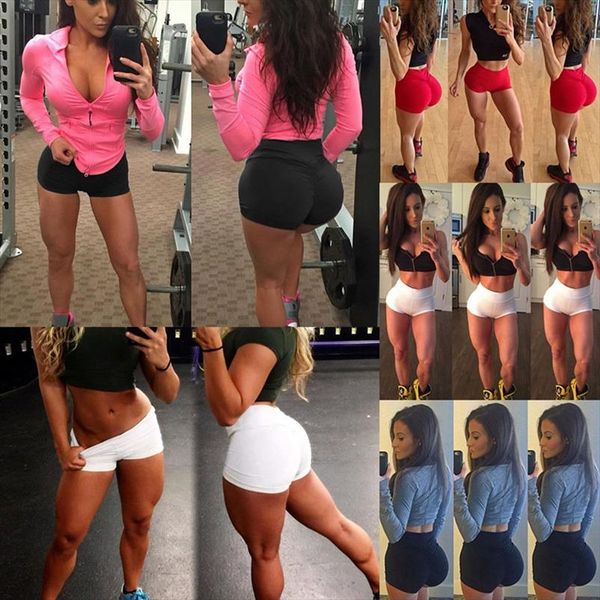 

womens summer gym workout stretch high waist skinny elastic shorts drop shipping good quality, White;black