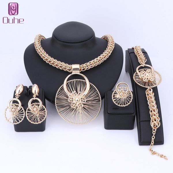 

necklace earrings bracelet ring flower designed jewelry sets for women wedding bridal party accessories dubai pendant set 201222, Slivery;crystal