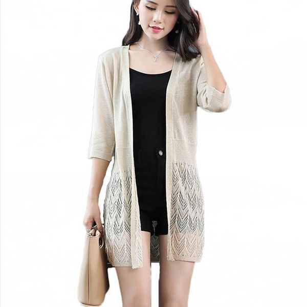 

women crochet solid hollow out long cardigan fashion knitted brife cool summer beach cardigans women knitwear outfit, White;black