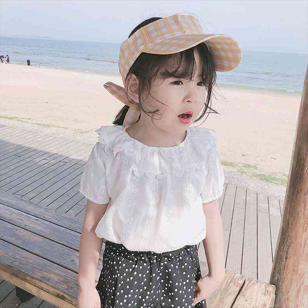 

summer selling 0-6-year-old girls korean pure color simple girls shirt, White;black