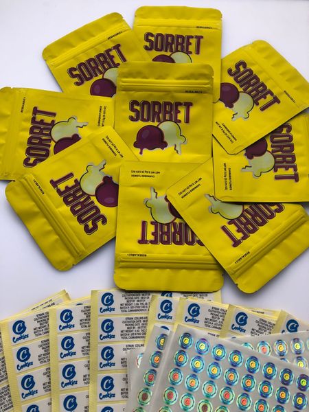 

and yellow edibles cookies mylar bags 3.5g sorbet flavors label packaging bags hologram california stickers wmtan powerstore2012