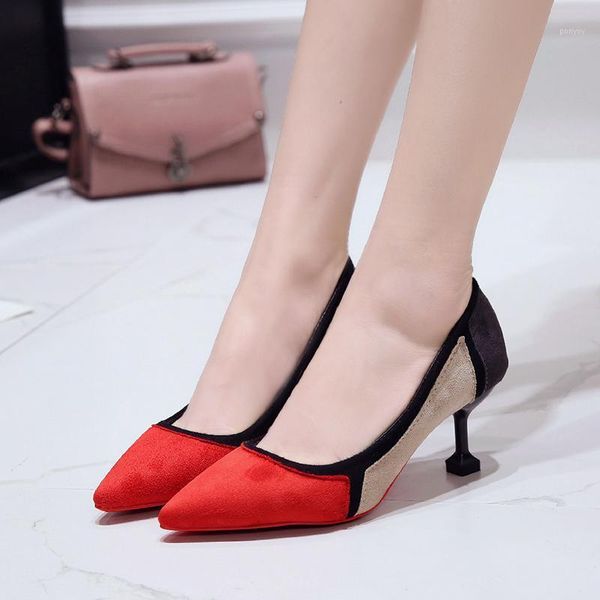 

pointed toe pumps women prints color matching high heels shallow sandals slip on slides zapatos mujer w32-241, Black