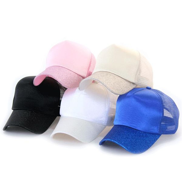 

us stock sparkly women ponytail baseball sport caps messy bun snapbacks hats acid wash fashion female sun visor outdoor running cycling hat, Black;white