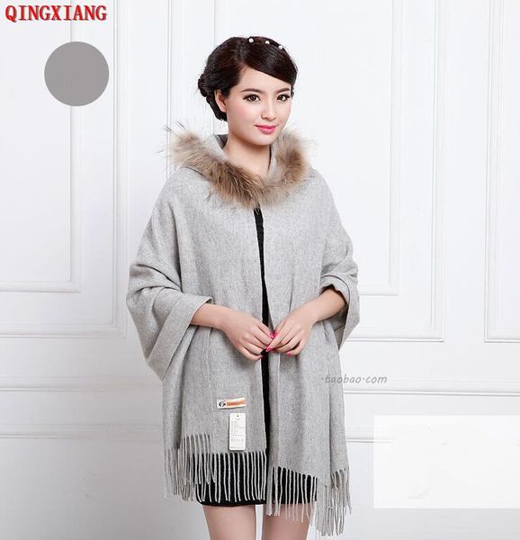 

scarves 2021 200cm long plus fashion real fur neck shawl thicken warm tassel wrap winter wool cashmere solid scarf, Blue;gray