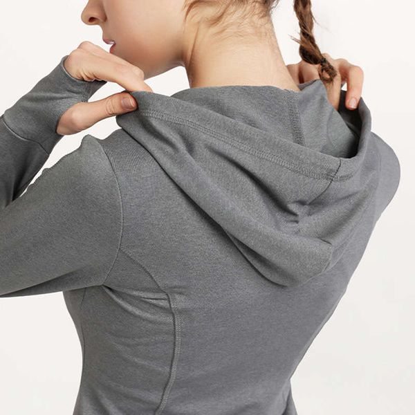 

lulu fitness exercise autumn winter yoga dress hoodie loose casual wear women's long sleeve top, Gray