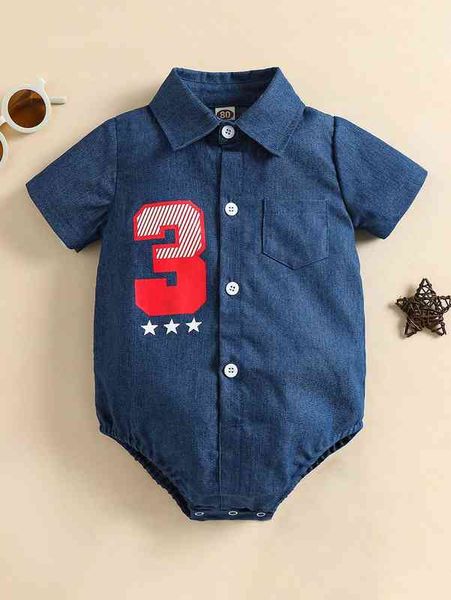 

baby number & star print bodysuit she, Blue