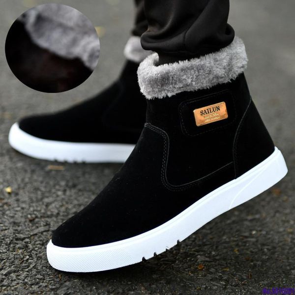 

ankle boots men fur warm mens shoes winter snow boots plush mens shoes sneakers anti slip booties male botas hombre, Black