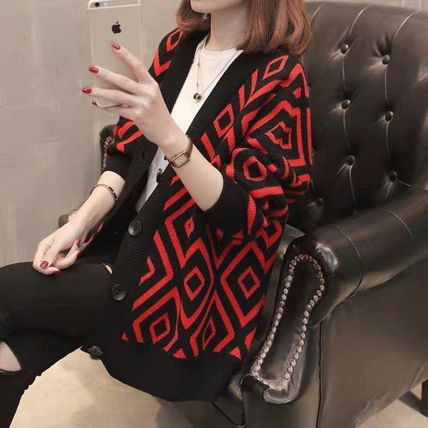 

women sweater new spring high-quality lattice long sleeve cardigan soft sweater female fashion simple women designers sweaters, White;black