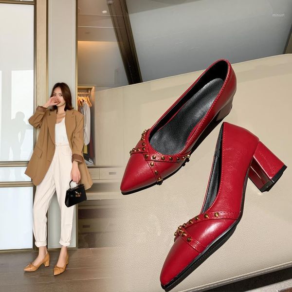 

dress shoes thick high heels women pumps pointed toe work slip on spring footwear big size 9 42 43 red yellow1, Black