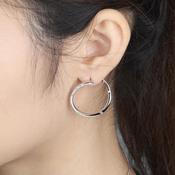 

925 sterling silver irregular round circle hoop earrings for women girl minimalist rainbow zircons rock loop ear jewelry brincos, Golden;silver