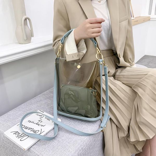 

2020 transparent bucket bag women handbags purse fashion lady shoulder bags composite bag crossbody totes