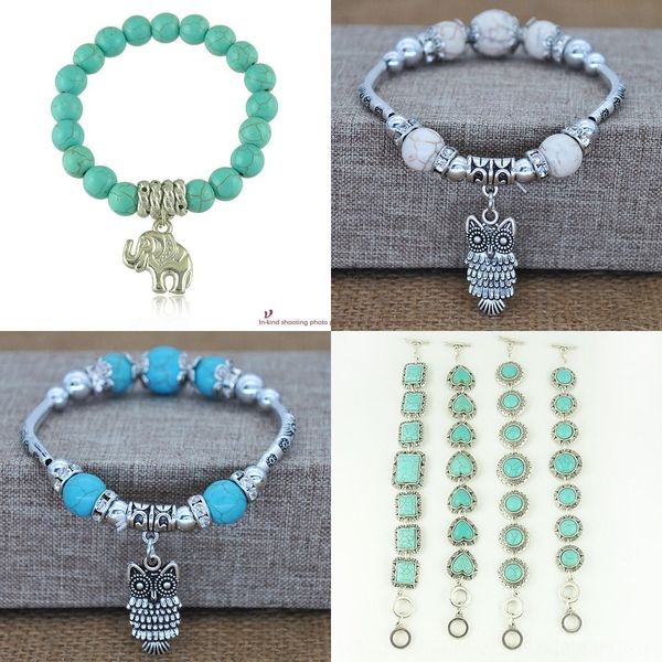 

bohemian elastic turquoise ancient silver elephant owl falling blue national bracelet national bracelet style hand string new vejbv, Golden;silver