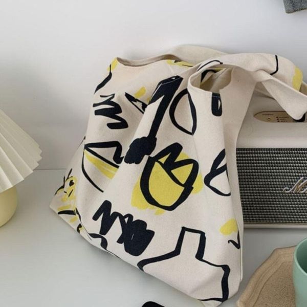 

корея ins мешки плеча мешок ulzzang абстракционизм печать случайный большой емкости женская сумка шик марочные моды новое письмо холст