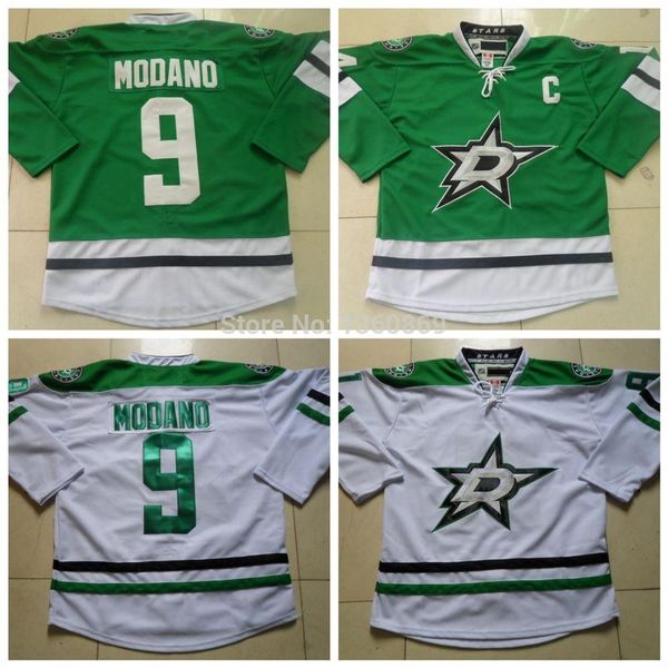 

скидка 2013 new dallas stars hockey трикотажных изделий # 9 модано джерси для мужчин home green road white anthentic прошитой трикотажные из, Black;red