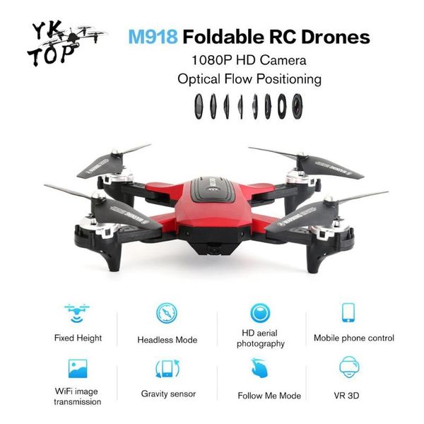 

m918 foldable optical flow positioning rc drones 1080p hd dual camera gps wifi fpv four-axis drone airplane with 2/3 battery