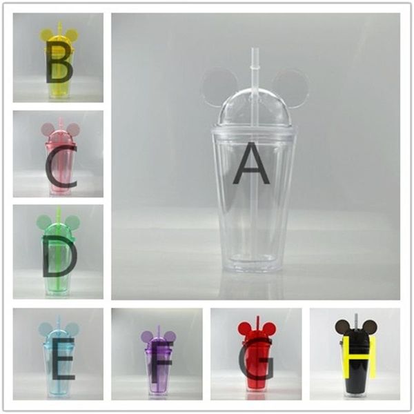 

us warehouse 15oz acrylic mug mouse double-wall creative travel cup in bulk with straw carton clear plastic tumblers for kids ing