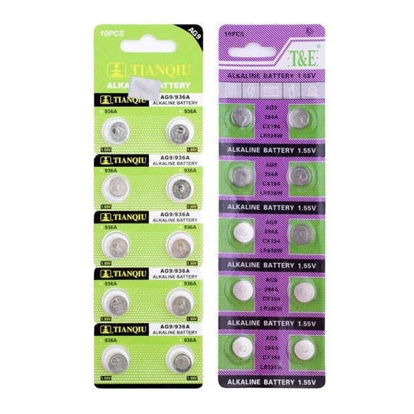 

10 шт. / упаковка ag7 lr927 lr57 кнопка батареи 395a клаточная монета alkaline alkaline 1.55v sr927w 399 gr927 для часовых игрушек удаленные, Bronze;slivery
