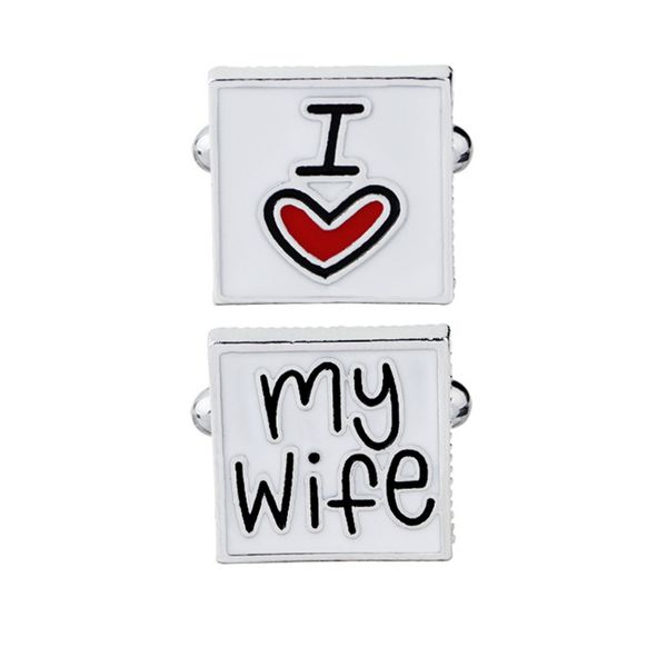 

french style men i love my wife enamel square shirt suit cufflinks fashion wedding letters print cufflink cuff link t200305, Silver