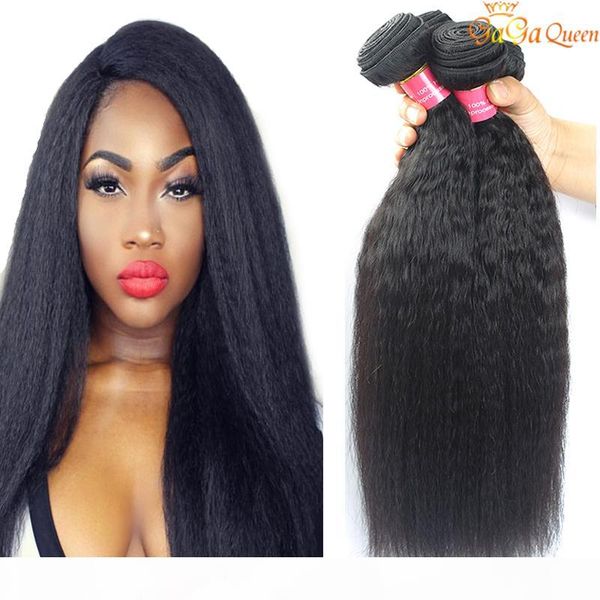 

wholesale brazilian kinky straight human hair extensions 8a unprocessed virgin brazilian yaki straight hair weave bundles coarse yaki hair, Black