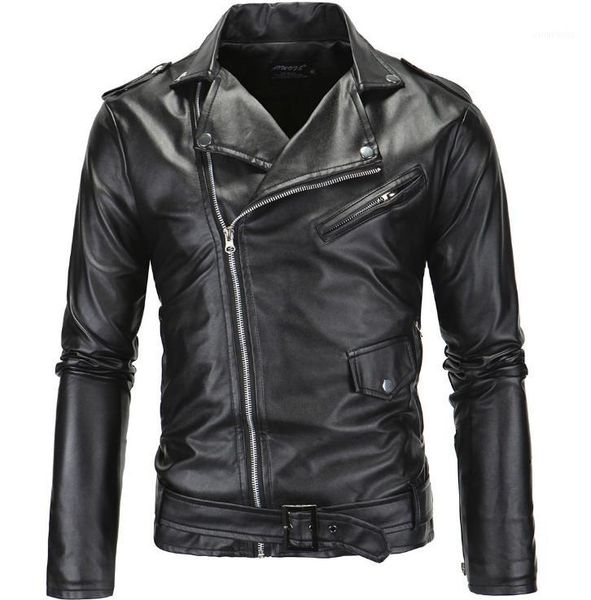 

spring fashion men slim fit oblique zipper pu jacket autumn men leather jackets coats black white motorcycle leather jacket1