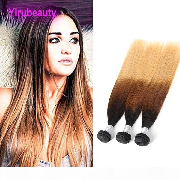 

peruvian human hair extensions 1b 4 27 ombre color straight hair weaves three tones color 1b 4 27 bundles, Black