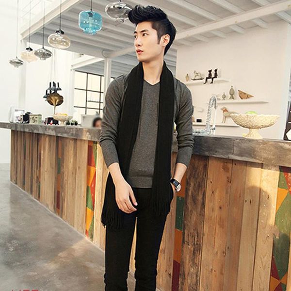 

scarves 1 pc fashion winter men scarf classic solid tassel warm imitation cashmere shawl wraps 200*30cm, Blue;gray